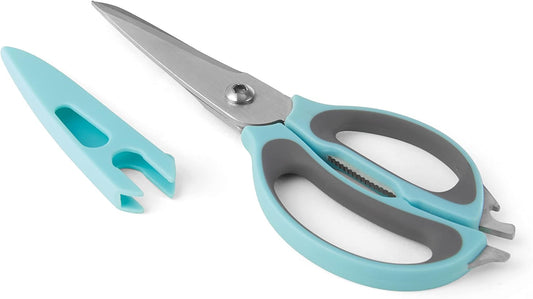 Farberware 4-in-1 Kitchen Scissors with Black Handle, High-Carbon Stainless Steel Shears with Bottle Opener, Jar Opener and Screwdriver, Kitchen Shears for Food Prep