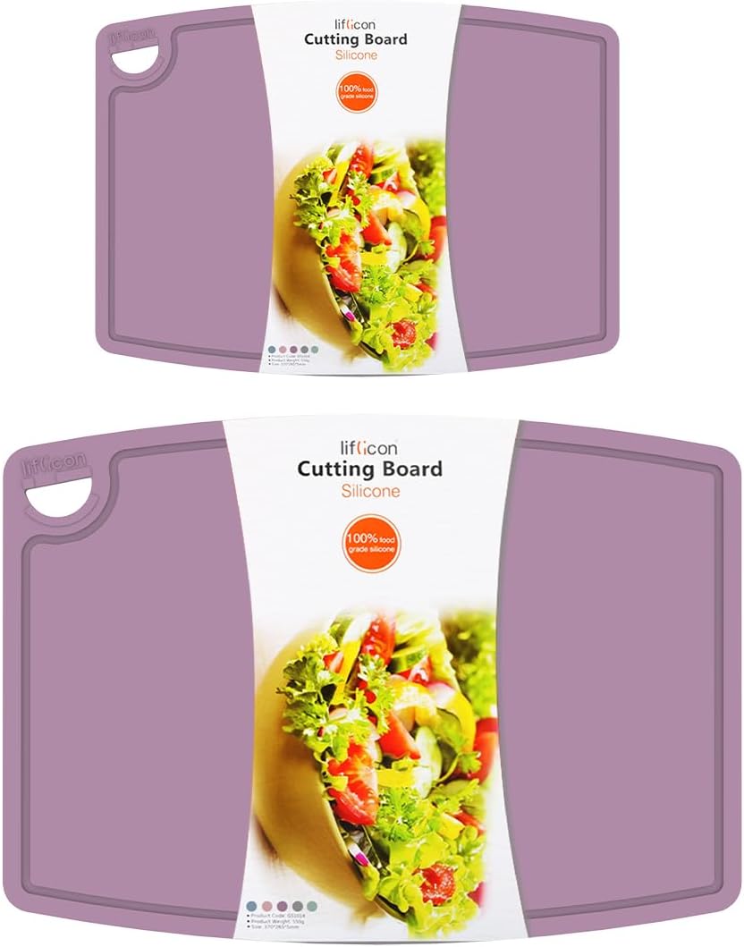 Liflicon Silicone Thick Cutting Boards Mats Set of 3 Foldable & Flexible Design Juice Grooves Easy Grip Handle Dishwasher Safe for Kitchen,BPA free Silicone Cutting Board-Light Green