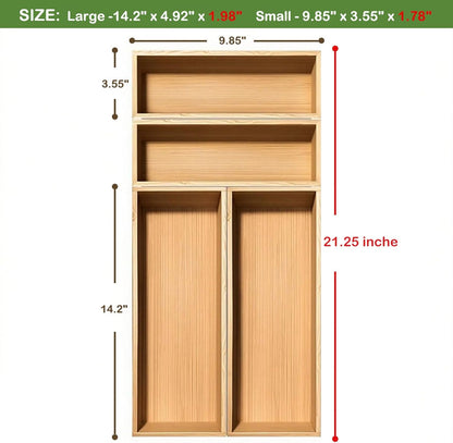 guiogc Silverware Drawer Organizer, Utensil Organizer, Bamboo Storage Box Wood Tray for Drawer Set of 2
