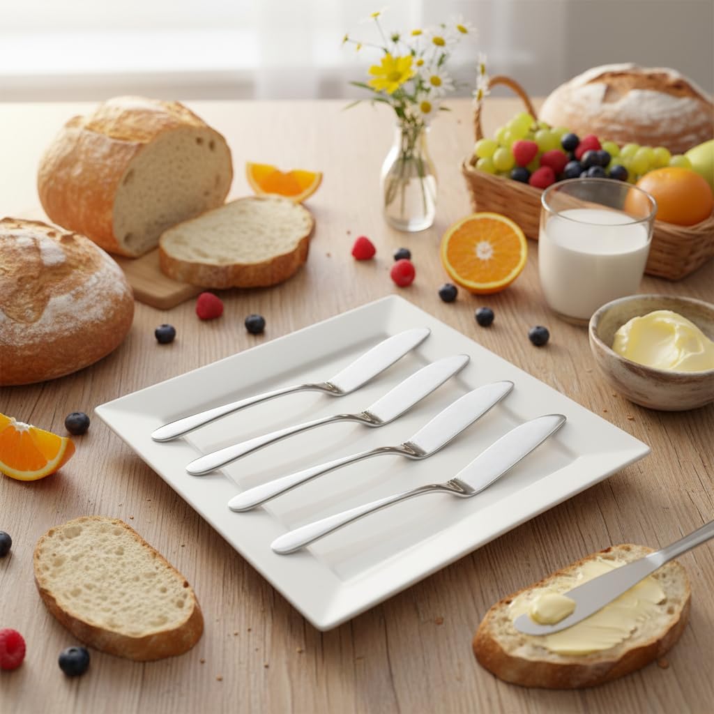4 Pieces Set Butter knife, Pate Knife Cheese Spreader, Thick and Smooth Handle Food Safety Material Stainless Steel 18/10 SUS 304# for Home Restaurant Party breakfast (Mirror)