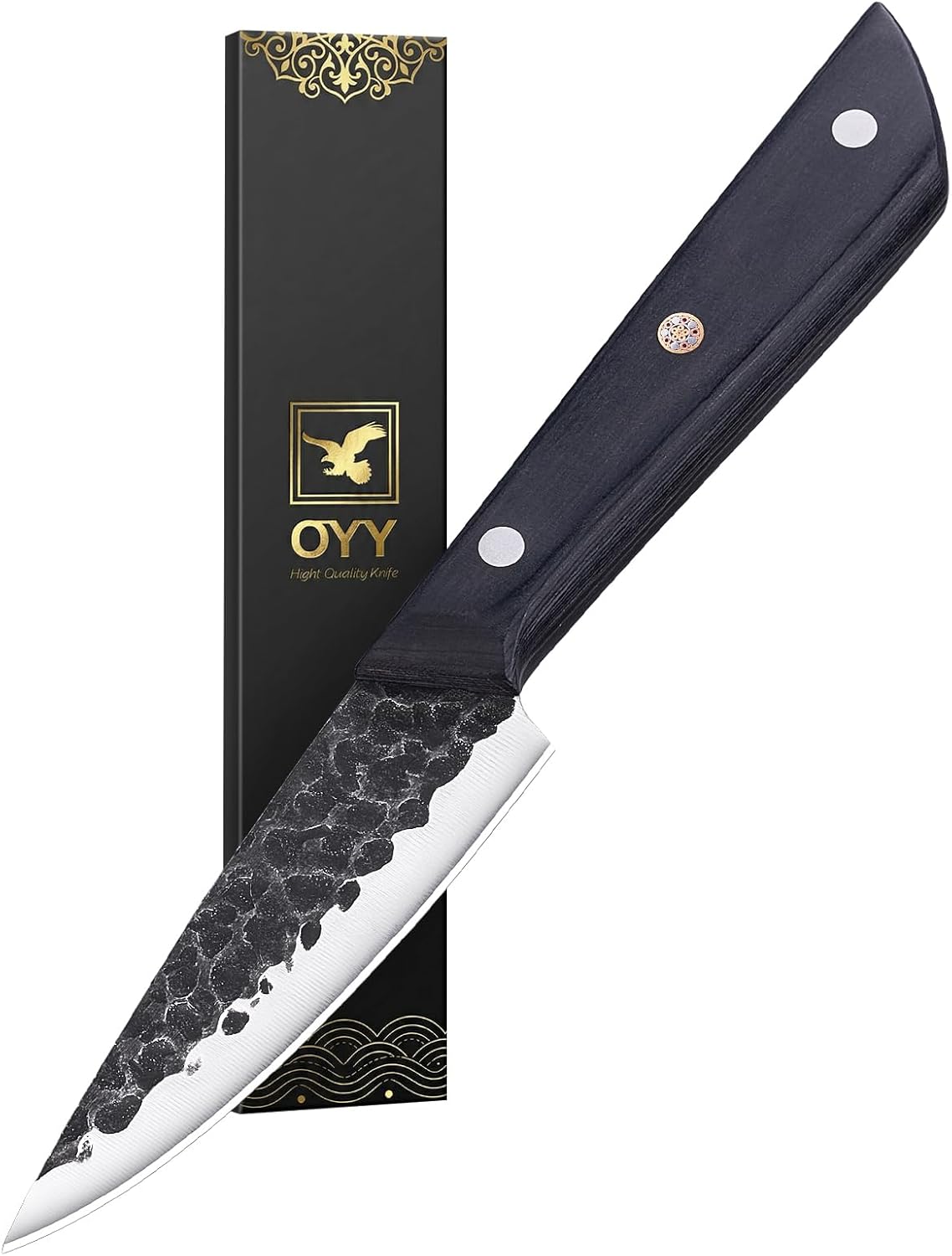 3.7 Inch Hand Forged Paring Knife, VG10 High Carbon 3-Layer Clad Steel Small Kitchen Knife, Ultra Sharp Full Tang for Peeling, Slicing & Delicate Prep, Gift Box for Men & Women