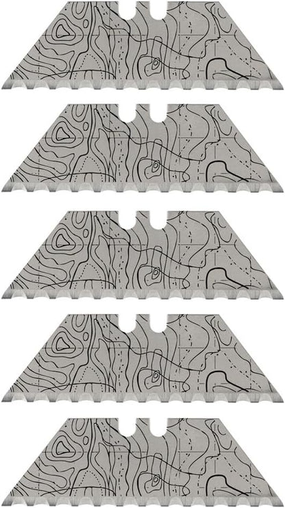 NDZ Performance Serrated Steel Blade Replacement for Utility Knife & Box Cutters, Custom Double Sided Laser Engraved Designs, Silver - Skull - 3 Pack