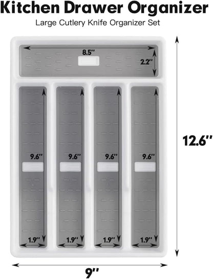 Cutesun Silverware Organizer for Drawer, Desktop Plastic Kitchen Storage, Cutlery Storage for Kitchen Drawer, Flatware and Utensil Holder Divider for Spoons Forks Knives Tableware, 5 Compartment, Gray