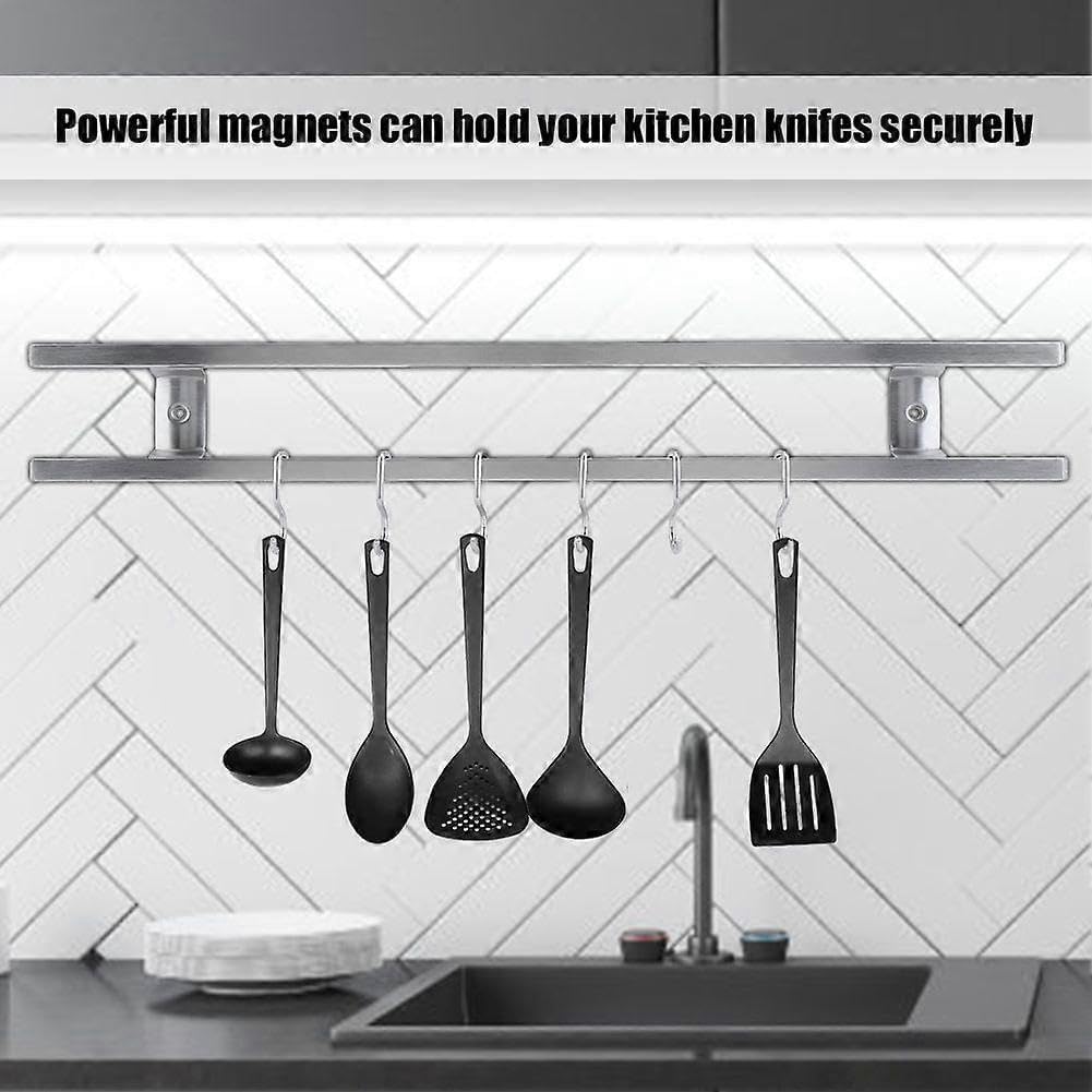 Magnetic Knife Holder for Wall, Stainless Steel 18 Inch Knife Strip with 7 Storage Hooks, Wall Mount Knife Magnet Bar Rack