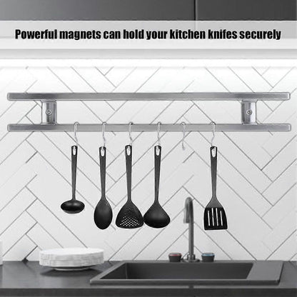 Magnetic Knife Holder for Wall, Stainless Steel 18 Inch Knife Strip with 7 Storage Hooks, Wall Mount Knife Magnet Bar Rack