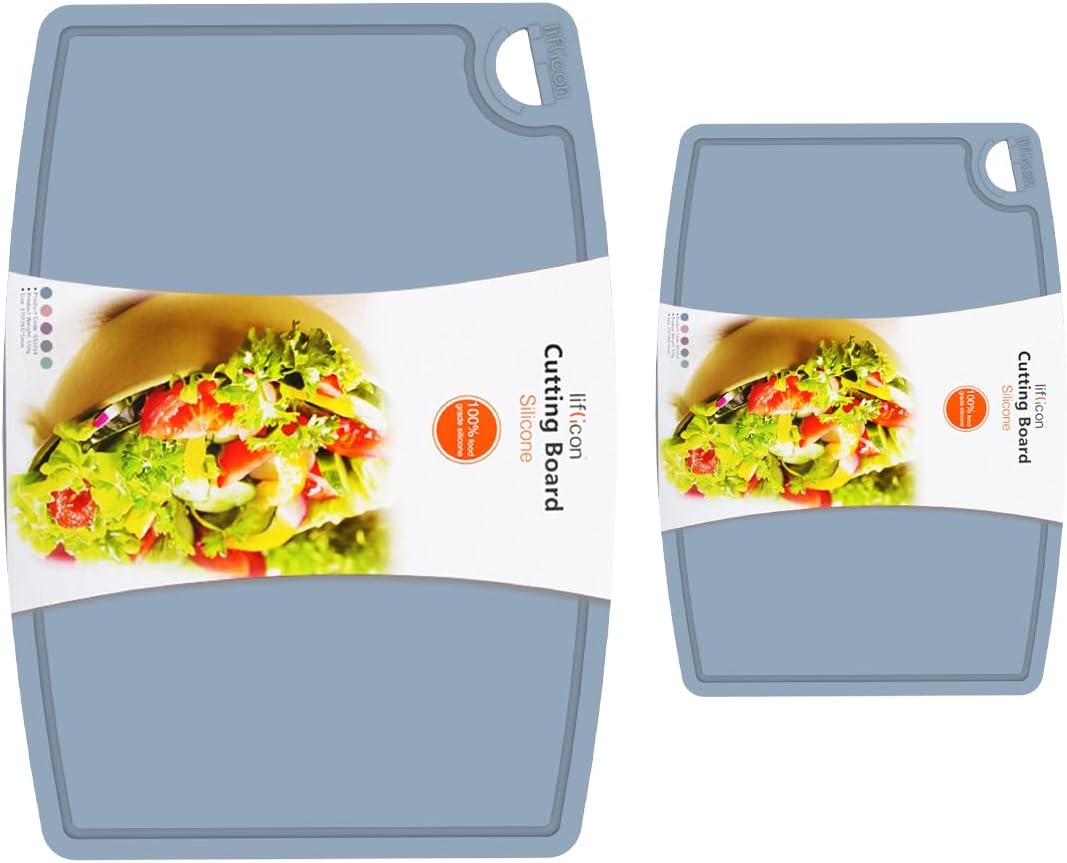 Liflicon Silicone Thick Cutting Boards Mats Set of 3 Foldable & Flexible Design Juice Grooves Easy Grip Handle Dishwasher Safe for Kitchen,BPA free Silicone Cutting Board-Light Green