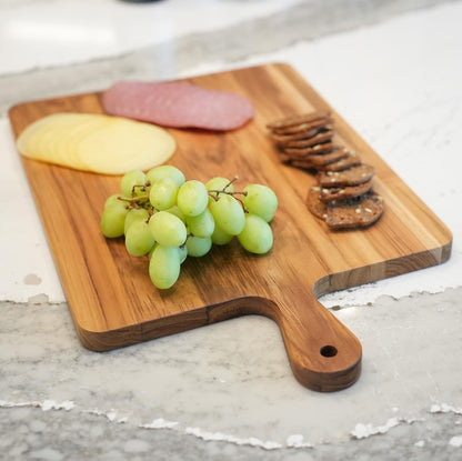 EcoDecors 18"x14" Extra Large Teak Cutting Board, Edge Grain Wood with Juice Groove & Handle, FSC Certified for Kitchen, Carving & Butcher Block Prep