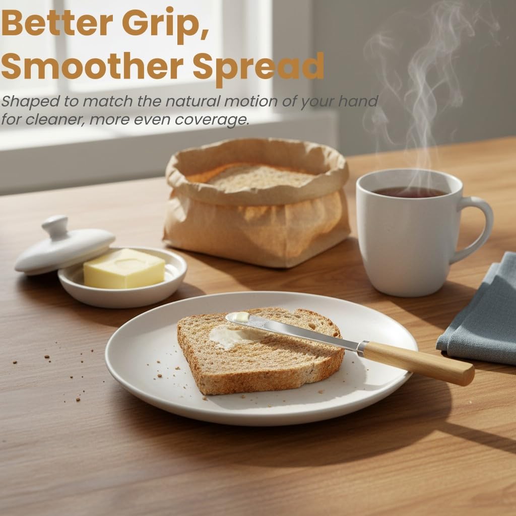 Butter Knife Set of 2 – Oak Wood Handle 17cm Stainless Steel Butter Knives for Spreading Butter, Jam, Cream Cheese, Soft Cheese – Rustic Wooden Spreader for Toast & Sandwich