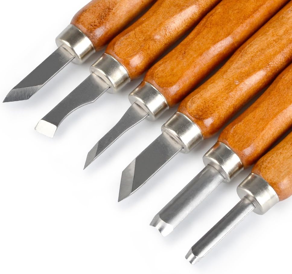 TIMESETL 17Pack Small Wood Carving Set, 12pcs Wood Carving Tools SK2 Carbon Steel + 4pcs Whetstone + 1pcs Storage Case for Beginners DIY Woodworking Sculpting Whittling with Safety Cap