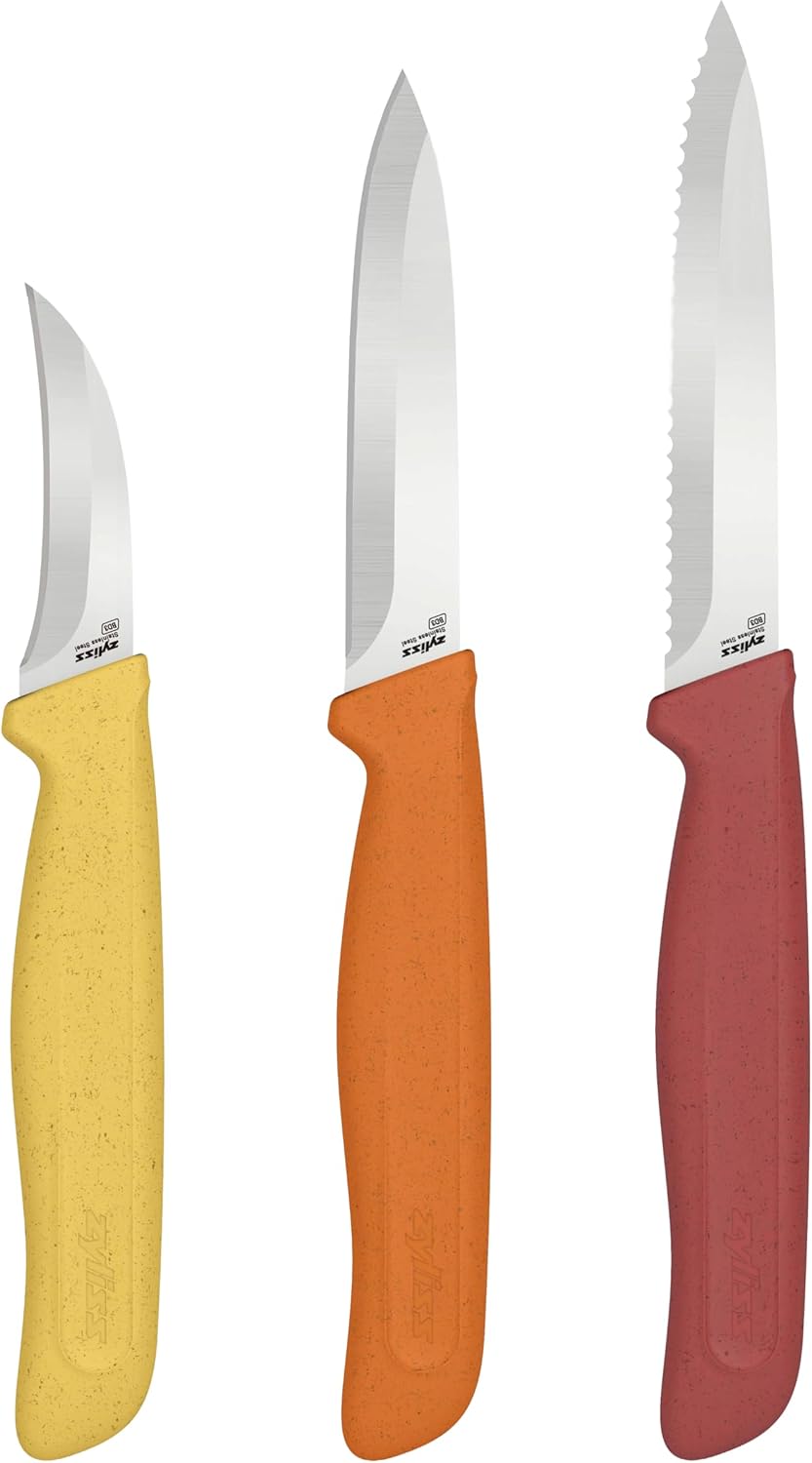 Zyliss 3 Piece Peeling & Paring Knife Set with Covers - Kitchen Knives for Fruits & More - Ideal for Kitchen Collections - Blue, Green, & Red