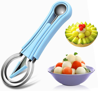 Suuker 4 in 1 Melon Baller Scoop Set, Stainless Steel Fruit Cutters Shapes, Watermelon Scooper and Baller, Fruit Carving Tools (Green)