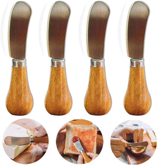 New Cute Standing Butter Knife Spreader Stainless Steel Wooden Handle, 4PCS Multifunctional Cream Cheese Butter Knives for Peanut Butter and Jelly Condiment Jam Sandwich Bread Toast