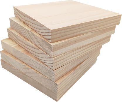 6PCS Unfinished Wood Square Blocks for Crafts, 6x6x1in Blank Wooden Squares Pine Wood Boards for Carving,DIY Wood Coasters,Painting & Burning