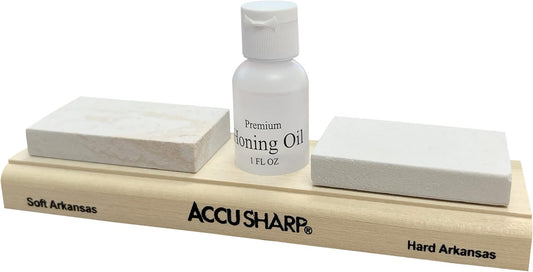 AccuSharp Arkansas 2 Whetstone Knife Sharpening Stones Set, 3" Fine & Medium Natural Whetstone w/ 1oz Honing Solution for Traditional, Coarse & Fine Sharpening