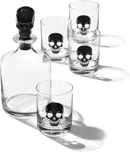 Oneida Serving Utensil Set, Skull Mirror Cheese Knives Flatware Set, Set of 4 Stainless Steel Utensils Set, Carved Wood Handles, Black Die Lacquer Finish, Halloween Decorations (4 Piece Cheese Knives)