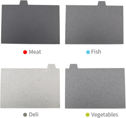 4-Piece Stone-Pattern Cutting Board Set with Storage Stand | Color-Coded, Non-Slip, Dishwasher Safe | Durable Large Food Chopping Boards