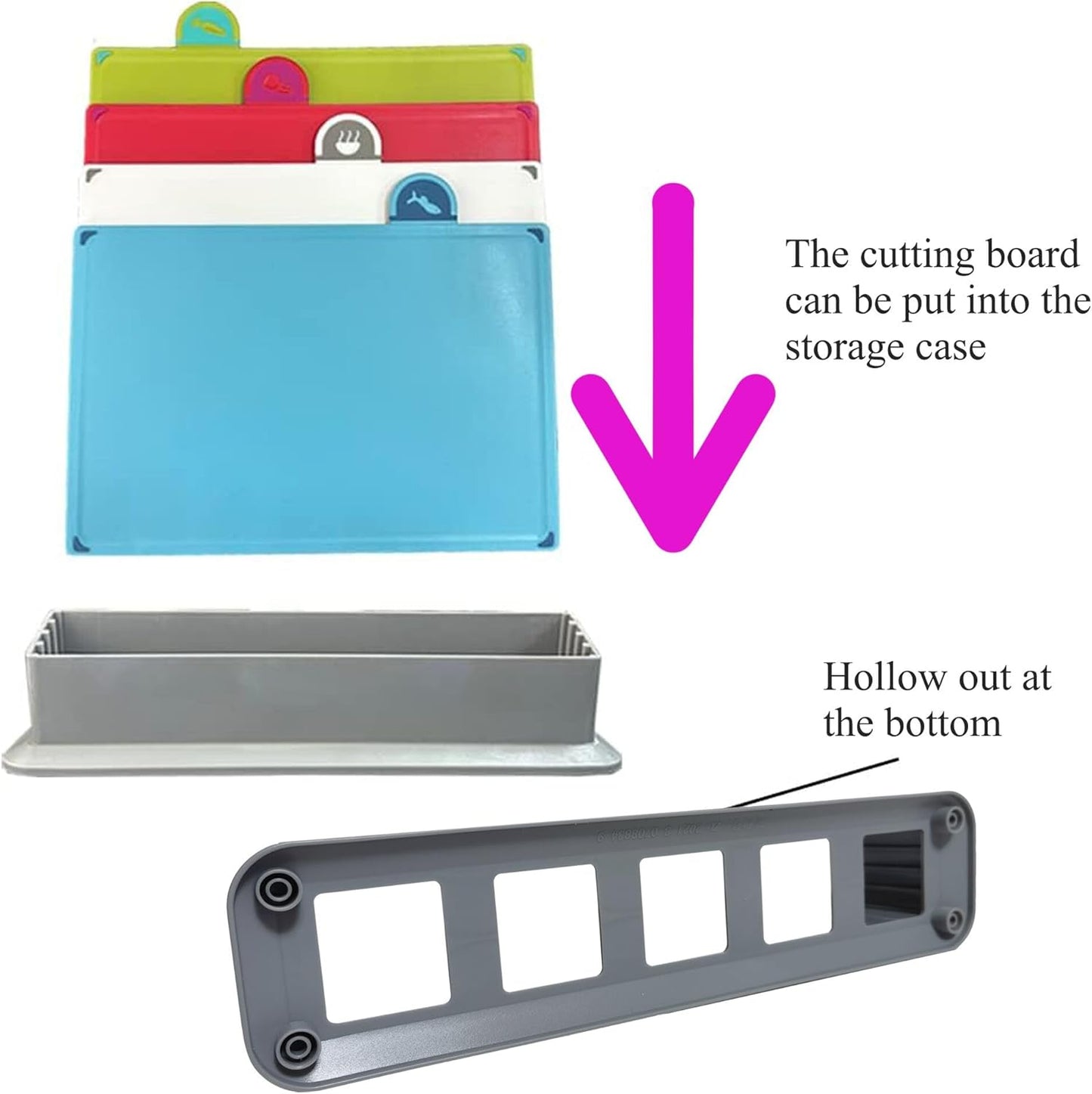 Cutting Board Set with Storage Stand,4 Colour Plastic Cutting Board Set with Food Icon,Suitable for Different Foods
