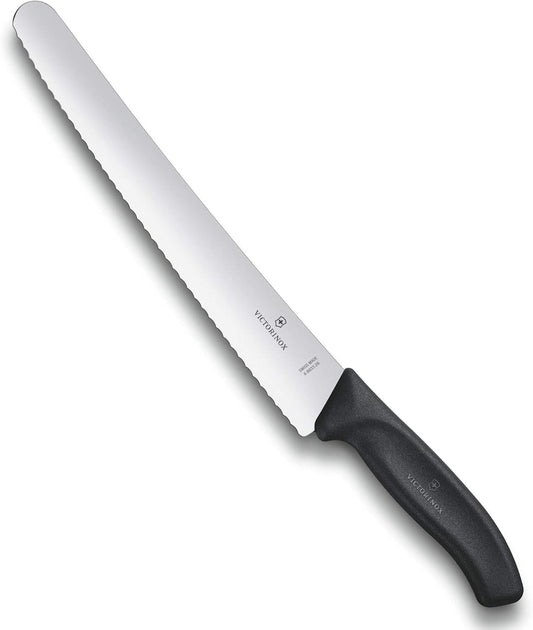 Victorinox Swiss Classic 10.25 Inch Bread and Pastry Knife, Curved Serrated Blade, Stainless Steel, Black