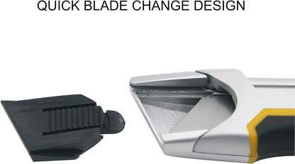 XW Auto-Retractable Safety Utility Knife, Box Cutter of Quick Blade Change, 4 Spare Blades Storage in Handle