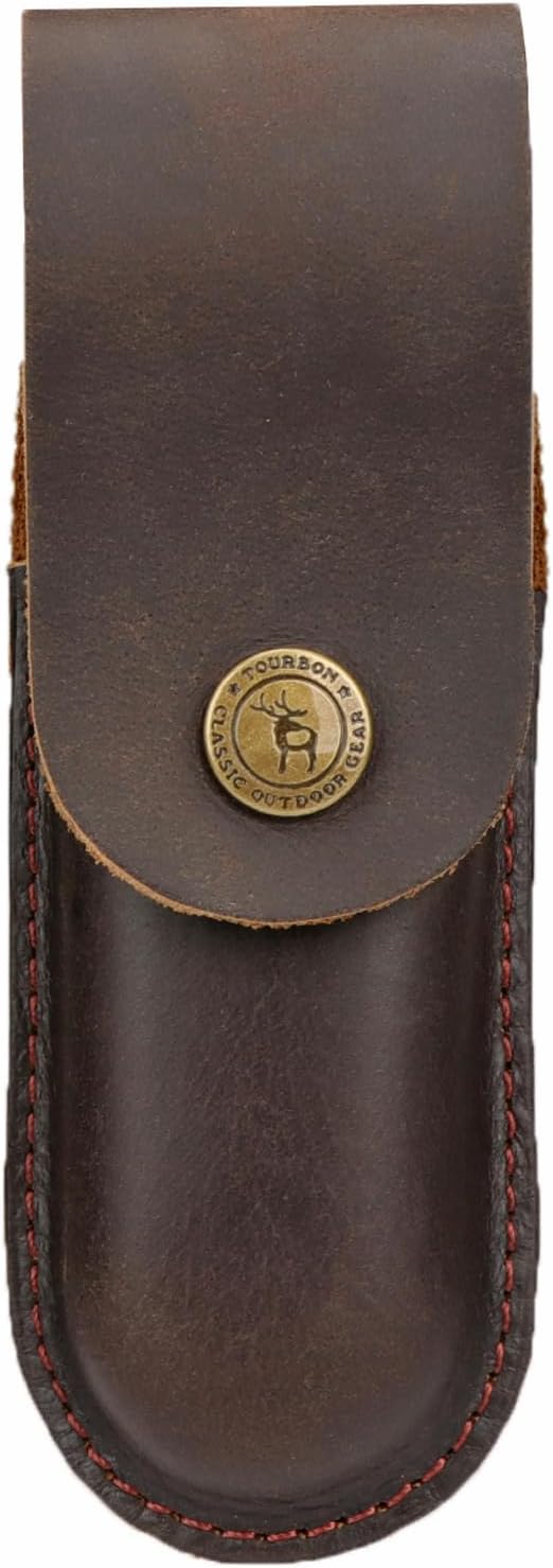 Tourbon 5" Folding Pocket Knife Sheath with 2" Belt Loop Leather Knives Case Pouch Holster Holder EDC Snap Closure for Outdoor Climbing Camping Cycling Hiking