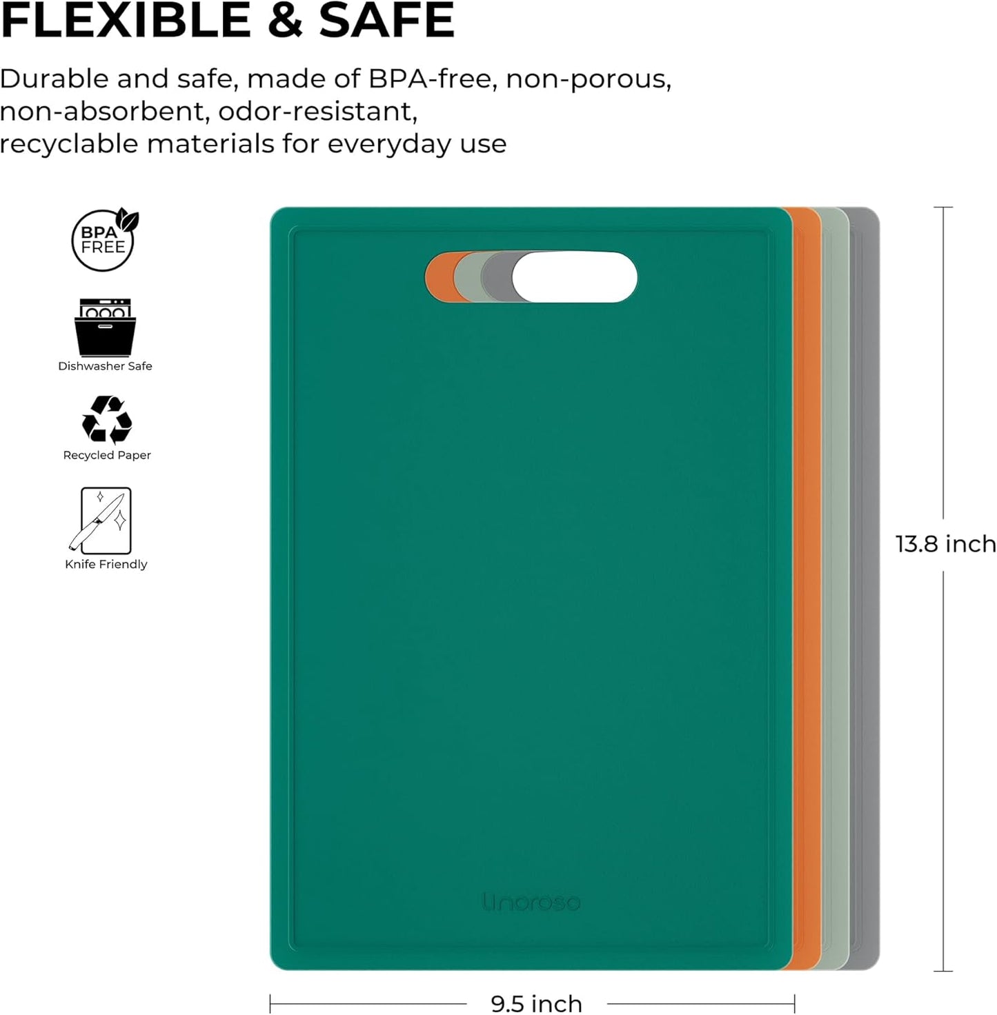 Linoroso Flexible Kitchen Cutting Board - Made from BPA Free Material - Cutting Mark Prevention, 10x14 Inches, Non-Slip Design - Easy-Care Kitchen Essential, Orange