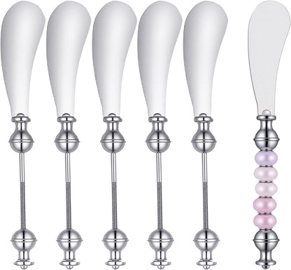 6 PCS Beadable Cheese Spreader Knives Reusable Beaded Butter Spreader Knife DIY Decorative Stainless Steel Spreaders Knife for Charcuterie Board Party Kitchen Birthday Wedding Christmas