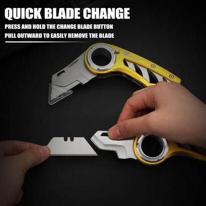 Tondiamo 4 Pcs Folding Pocket Utility Knife Heavy Duty Box Cutter Folding Razor Knife with Anti Slip Finger Loop Easy Change Blades 3 Lock Positions Design (Yellow,Red,Black,Green)