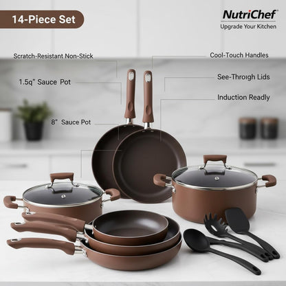 NutriChef 54-Piece Kitchen Cookware Set – Complete Non-Stick Ceramic Pots and Pans Set with Utensils, Bakeware, and Knife Set, Gas, Electric & Induction Compatible, Blush Pink Kitchen Essentials