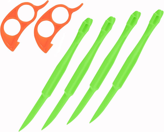 Soft Home Premium Plastic Orange Peeler Lemon Citrus Peel Cutter Vegetable Slicer Fruit Tools (Long Handle Type Orange 4 Pack; Mouse Type orange 2 Pack)
