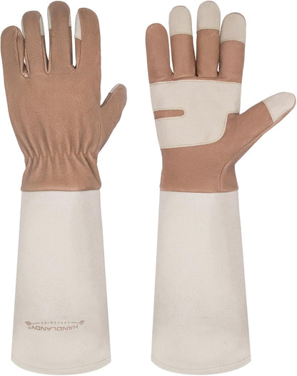 HANDLANDY Rose Pruning Gloves for Men & Women, Long Thorn Proof Gardening Gloves, Breathable Pigskin Leather Gauntlet, Best Garden Gifts & Tools for Gardener