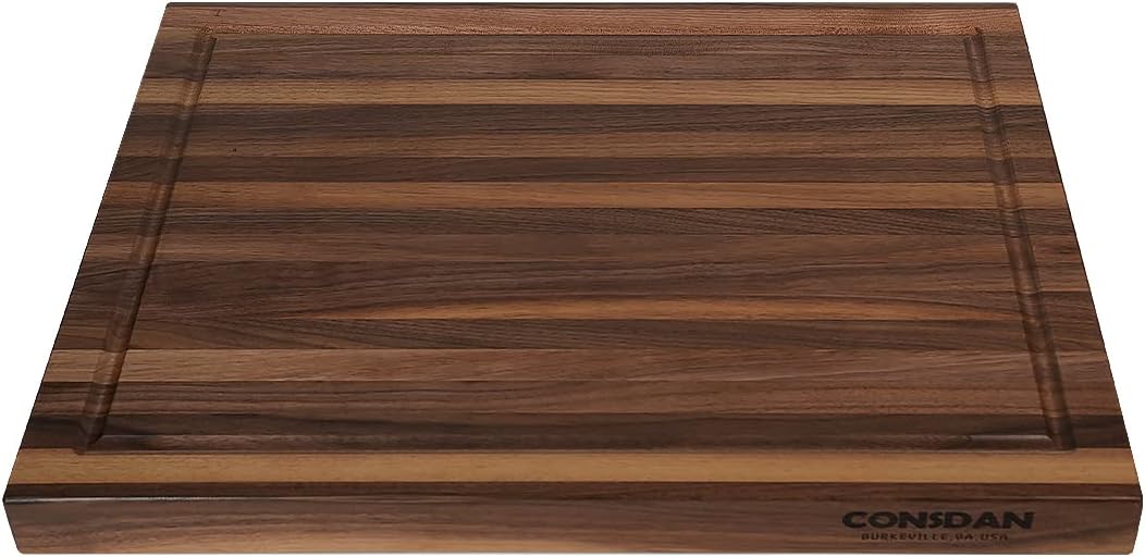 CONSDAN Walnut Cutting Board for Kitchen, USA Grown Hardwood, 20 x 15, with Invisible Inner Handle, Prefinished with Food-Grade Oil, Suitable for Kitchen Edge Grain, 1" Thick