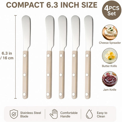 4PCS Stainless Steel Butter Knives Set: 6.3 Inch Cheese Spreader 304 Stainless Steel with Ergonomic Handle for Cheese, Butter & Jam (green)