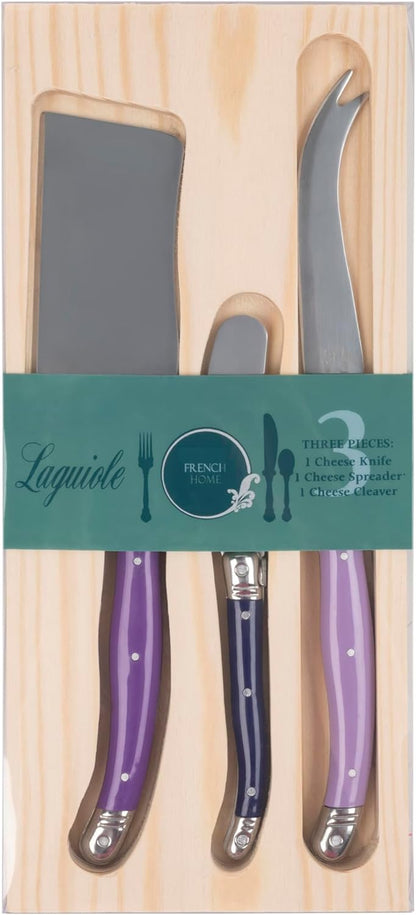 Laguiole Cheese Knife Set of 3 – Charcuterie Accessories w/Faux Ivory Handles – Includes 6.25" Cheese Spreader, 9.25" Spear & 8.5" Cleaver Knife