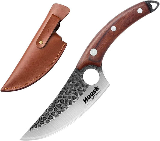 Huusk Knife Japan Kitchen, Upgraded Viking Knives with Sheath Hand Forged Butcher Knife for Meat Cutting Japanese Cooking Meat Cleaver Huusk Chef Knives for Outdoor Camping, BBQ