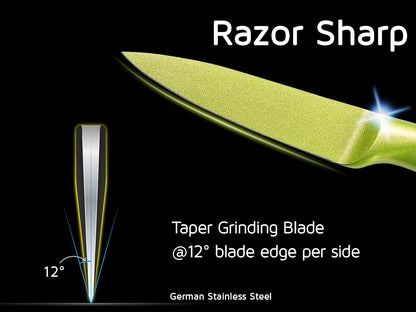 3.5 Inch Paring Knife, Fine Edge Fruit Vegetable Peeling with German High Carbon Stainless Steel Forged Blade, Small Kitchen Non-Stick Multi-Purpose Knife-Green