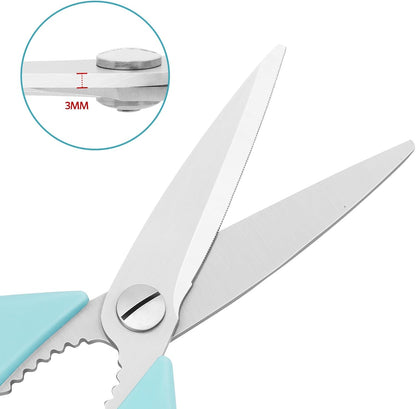 Kitchen Scissors, Sharp Knife Stainless Steel Blades, Soft Grip, Dishwasher Safe, Light Green/Sky Blue, Pack of 2