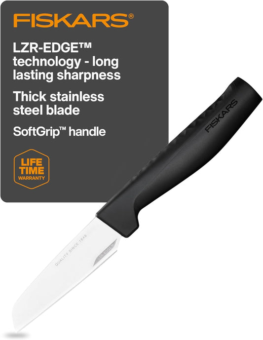 Fiskars Hard Edge 3.5" Peeling Knife - Japanese Stainless Steel Blade Stays Sharp for Everyday Use - Non-Slip Handle for Effortless Cutting - Dishwasher Safe