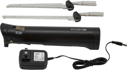 Restaurantware-Kitchen Tek Electric Knife Set, 1 Electric Knife With Motorized Handle - Includes 1 Bread and 1 Carving Tool, 1 Case, Black Plastic Food Cutter With Stainless Steel Blades