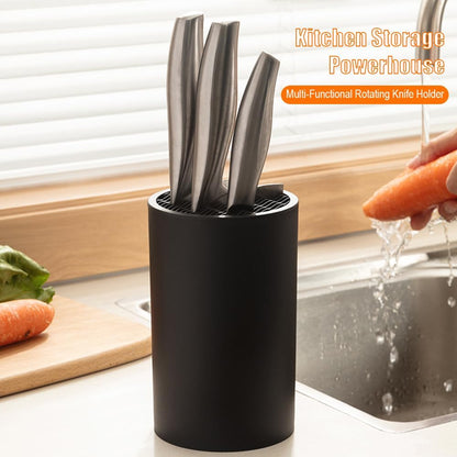 Knife Block Without Knives, Universal Round Knife Block Only, Knife Holder for Easy Cleaning, Space Saver Knife Storage Holder with Scissors Slot - Black
