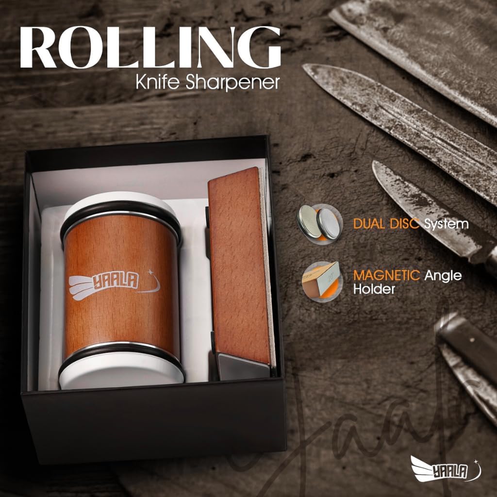 Rolling Knife Sharpener Kit with Leather Strop – Easy Knife Sharpening at 15° & 20° Angles – Magnetic Holder for Safe, Precise Sharpening – Great Kitchen Gift for Home Cooks