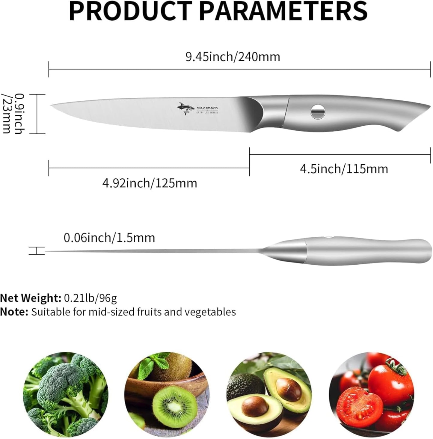 MAD SHARK Paring Knife 3.5 inch Paring Knives, Small Kitchen Knife, Ultra Sharp German Stainless Steel Vegetable Knives, Ergonomic Handle Design, Unique Gift for Men/Women