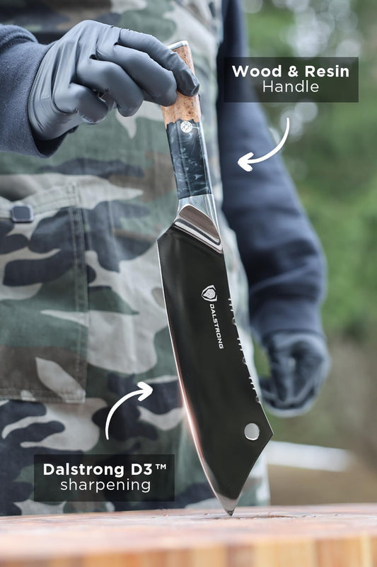 Dalstrong Chef & Cleaver Hybrid Knife - The 'Crixus' - 8 inch - Valhalla Series - 9CR18MOV HC Steel - Celestial Resin & Wood Handle - Razor Sharp Chef's Knife - w/Leather Sheath