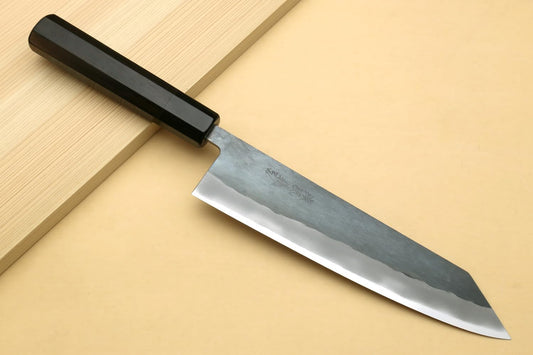 Yoshihiro Kurouchi Black-Forged High Carbon Blue Steel Stainless Clad Kiritsuke Japanese Multipurpose Knife Ebony Handle (8.25" (210mm) & Saya)