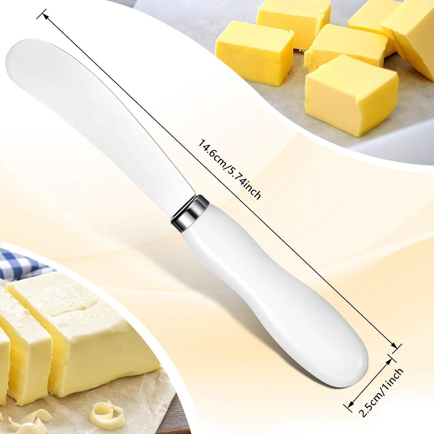 Patelai 8 Pcs Butter Spreader Knives, Stainless Steel Butter Knife with White Porcelain Handles Multipurpose Cheese Spreader for Kitchen Use for Soft Cheese, Jam, Charcuterie, Pastry, 5.74 Inch