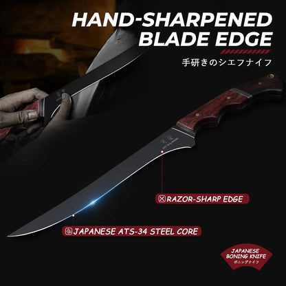DRGSKL Boning Knife 7 inch - Brisket Trimming Knives for Meat Cutting, Black Butcher Slicing Knives with Full Tang Handle, Kitchen Fillet Knife for Birthday Dad Mom Gift
