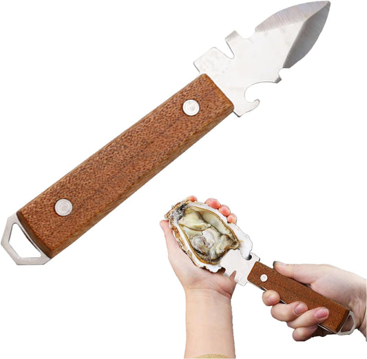 Oyster Shucking Knife,Multifunctional Oyster Opener,With Comfort Wood-Handle,For Oyster, Scallop, Clam, Professional Oyster Opener For Seafood Kitchen Shrimp Shellfish(1 Pcs)
