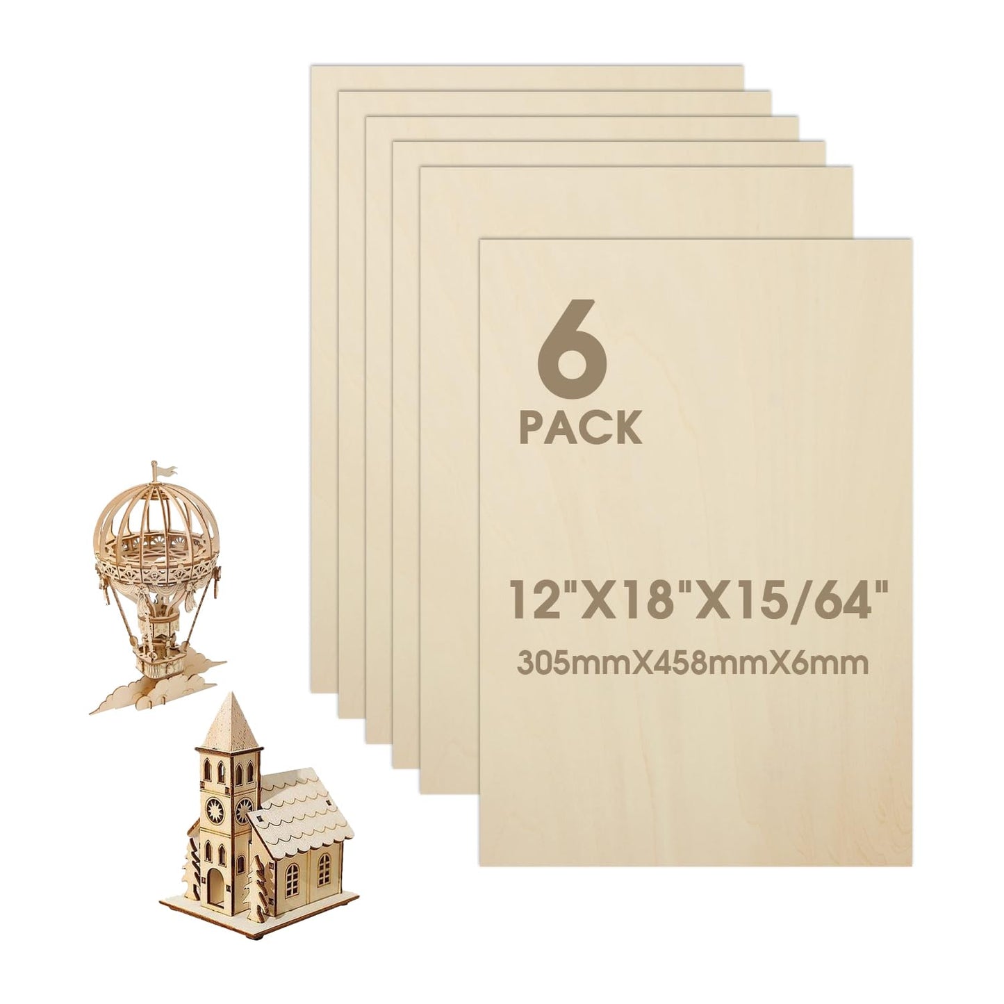 12 Pack Basswood Sheets 12"×12"×5/16" Unfinished Plywood Sheet Smooth Thin Wood Boards for Laser Cutting Wood Carving Burning DIY Crafts