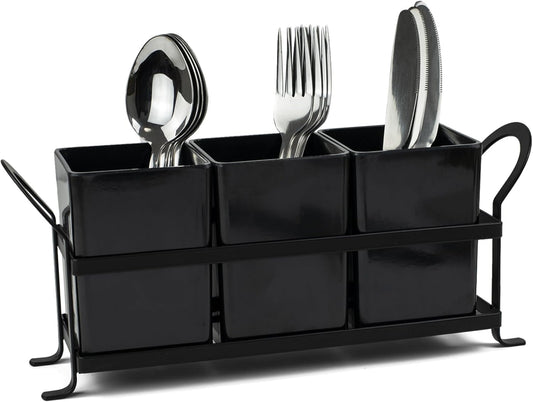 KAQAHIDO Utensil Caddy with Drain Holes, Cutlery Organizer for Kitchen Countertop Drawer 3pcs Bins Set Silverware Holder for Spoon, Fork and Knife, White
