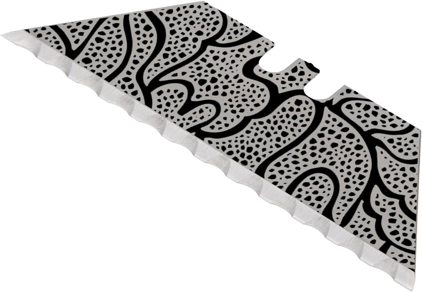NDZ Performance Serrated Steel Blade Replacement for Utility Knife & Box Cutters, Custom Double Sided Laser Engraved Designs, Silver - Skull - 3 Pack