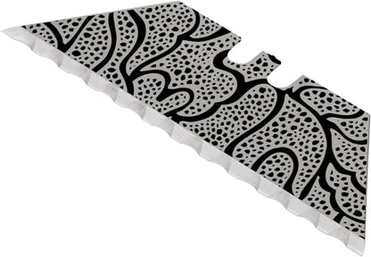 NDZ Performance Serrated Steel Blade Replacement for Utility Knife & Box Cutters, Custom Double Sided Laser Engraved Designs, Silver - Skull - 3 Pack